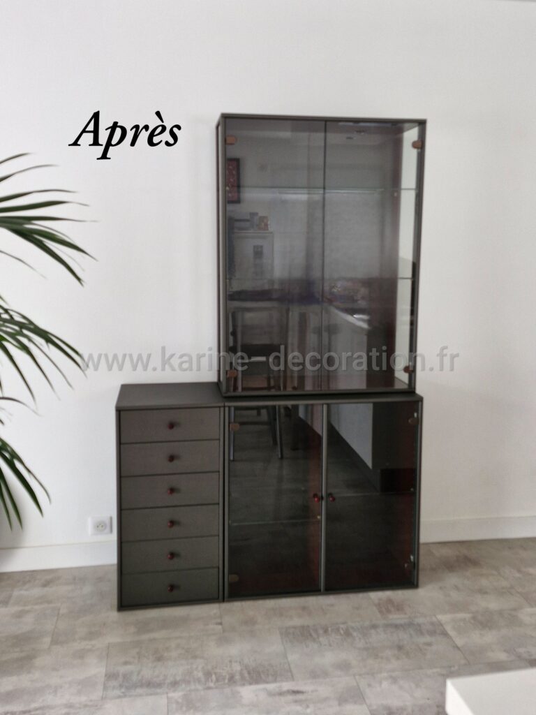 relooking meuble vitrine et tiroirs en gris anthracite à st nazaire karine décoration