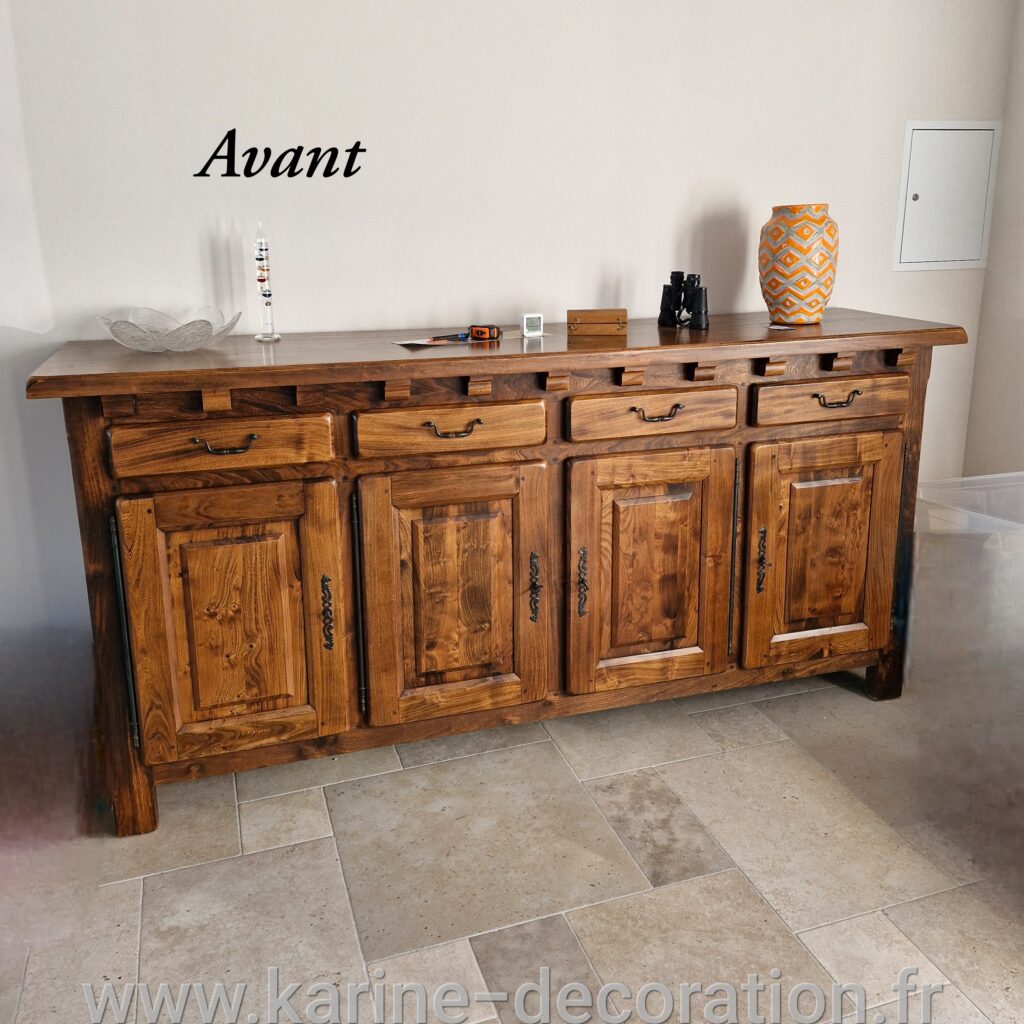 meuble enfilade en bois massif avant relooking